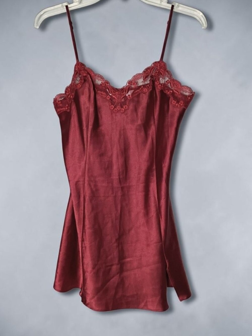 Victorias Secret Satin Lace Slip Dress Chemise M Dark Coquette Romantic Red